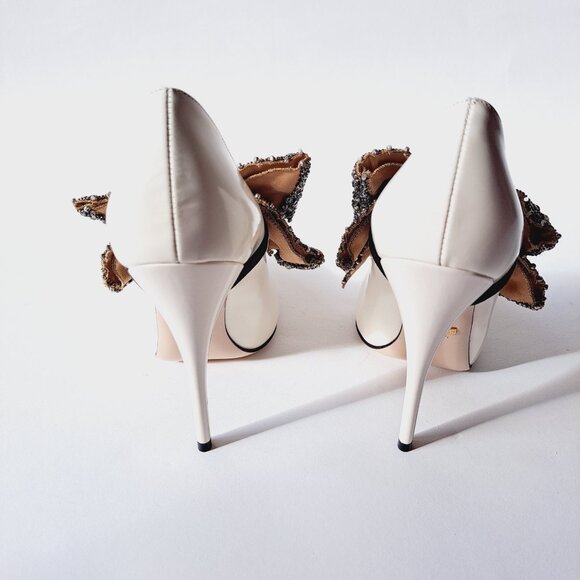 Gucci White Leather Elastic Crystal Bow Pumps Shoes Heels Size 36 / US 6 - Picture 7 of 16